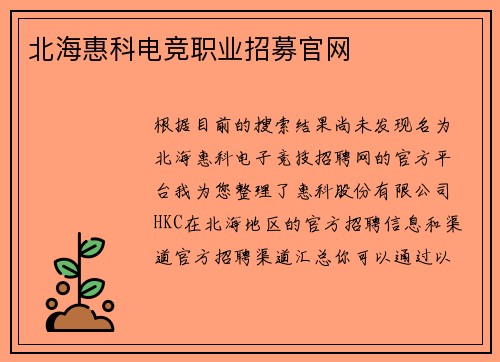 北海惠科电竞职业招募官网
